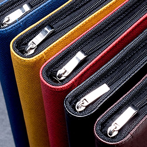 ZZ Lighting Executive Zippered Professional Business Planner Zipper 6-Ring Binder Organizer Packet Portfolio with Filler Paper Calculator Card Bag(A6 Red)