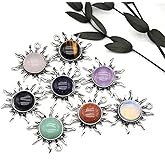 LHJ 10 Pcs Healing Crystal Pendants Sun Shining Shape Natural Gemstone Vintage Charms for Jewelry Making Necklace Gift