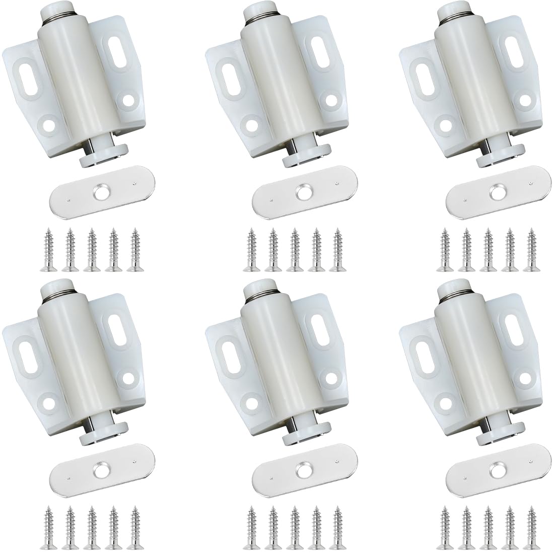 LICQIC 6 PCS Push Release Door Catch, Magnetic Door Catch Push Open, Plastic Soft Close Strong Spring for Cabinet Cupboard Wardrobe Kitchen Bathroom (White)