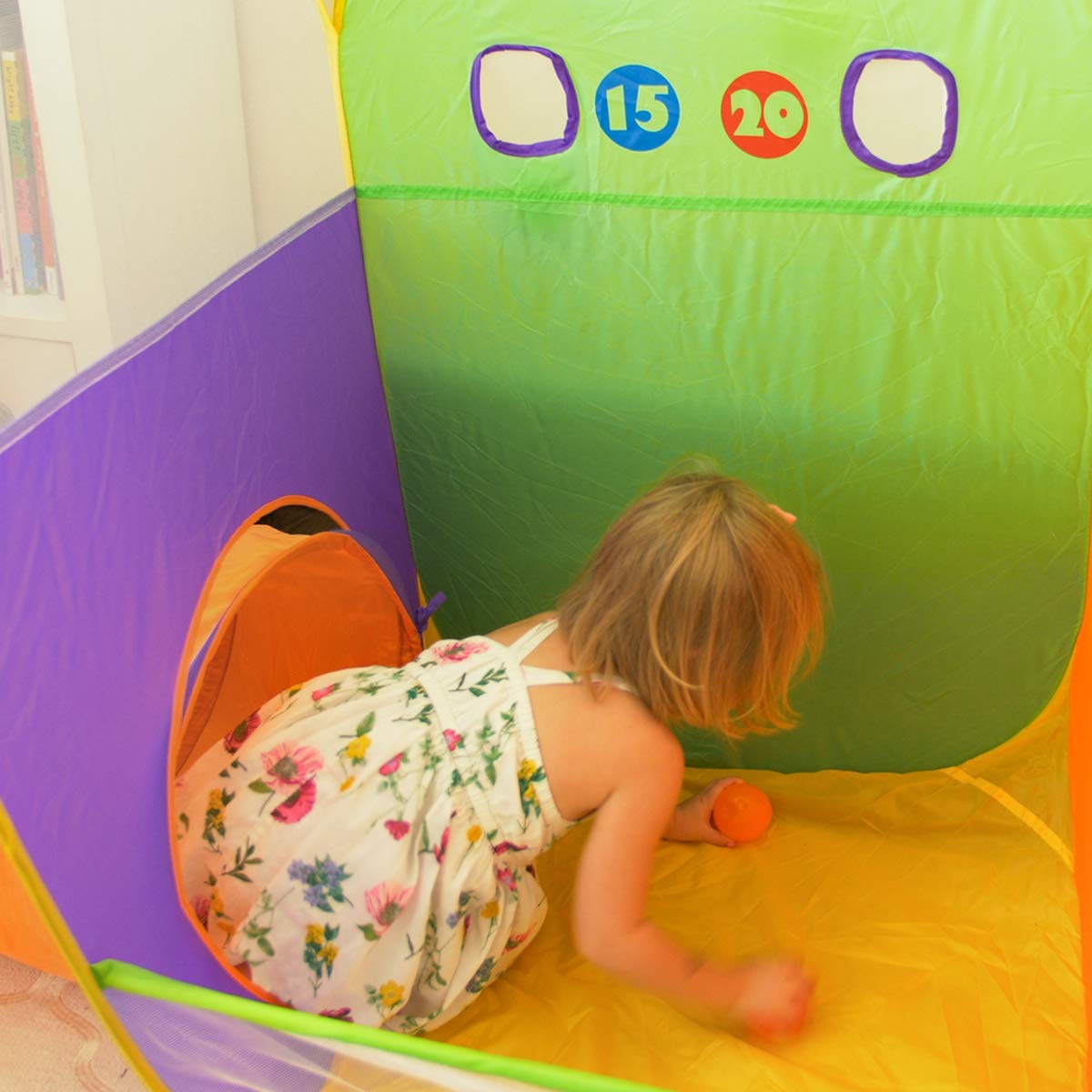 Kids Tent Play Tents Fun Toss It Game Zone 3-in-1 Pop Up Tent Play Tunnel Indoor Outdoor Tents Great Game & Toy Gift for Children (Include 4 Balls)