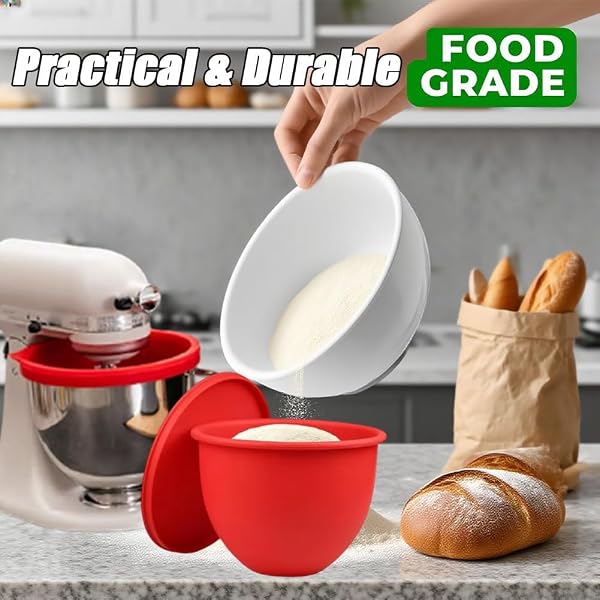 SILICONE BOWL LINERS FOR 5 QT KITCHENAID MIXERS – NON-SLIP STAND MIXER ITH LINER WITH LIDS, HEAT-RESISTANT KITCHEN AID SILICONE INSERT, EASY TO CLEAN, PROTECTS MIXING BOWL (BLACK)