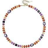 KissYan Halloween Beaded Necklace, Evil Eye Pumpkin Natural Gemstone Choker for Women, Costume Cosplay Party Accessories Handmade Jewelry Gifts