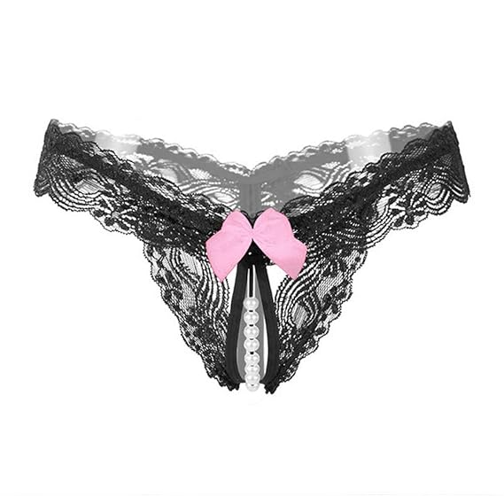 EROSPA® Perlen-String Spitze Ouvert mit Schleife - Damen - One Size (S-L) - Schwarz