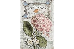 European Excellency Hydrangea Rice Paper for Decoupage A4 - Pink Heirloom on Music Notes (2 Sheets) - Scrapbook Paper, Cardmaking, Mixed Media, Furniture Upcycling