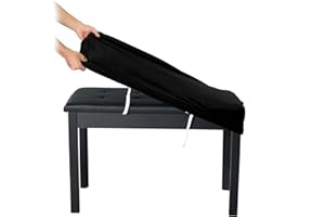 SINOSSO Soft Velvet2-Person Piano Bench Cover, (27.5"- 36.5") Lx (12"- 16") W Rectangle Stretch Washable Stool Upholstered Protector Slipcover, (M, Black)