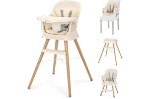 Ezebaby Portable Baby High Chair, High Chairs for Babies and Toddlers with Adjustable Legs, 6-in-1 Convertible to Booster Seat for Dining Table, Toddlers High Chair with Removable Cushions - Cream