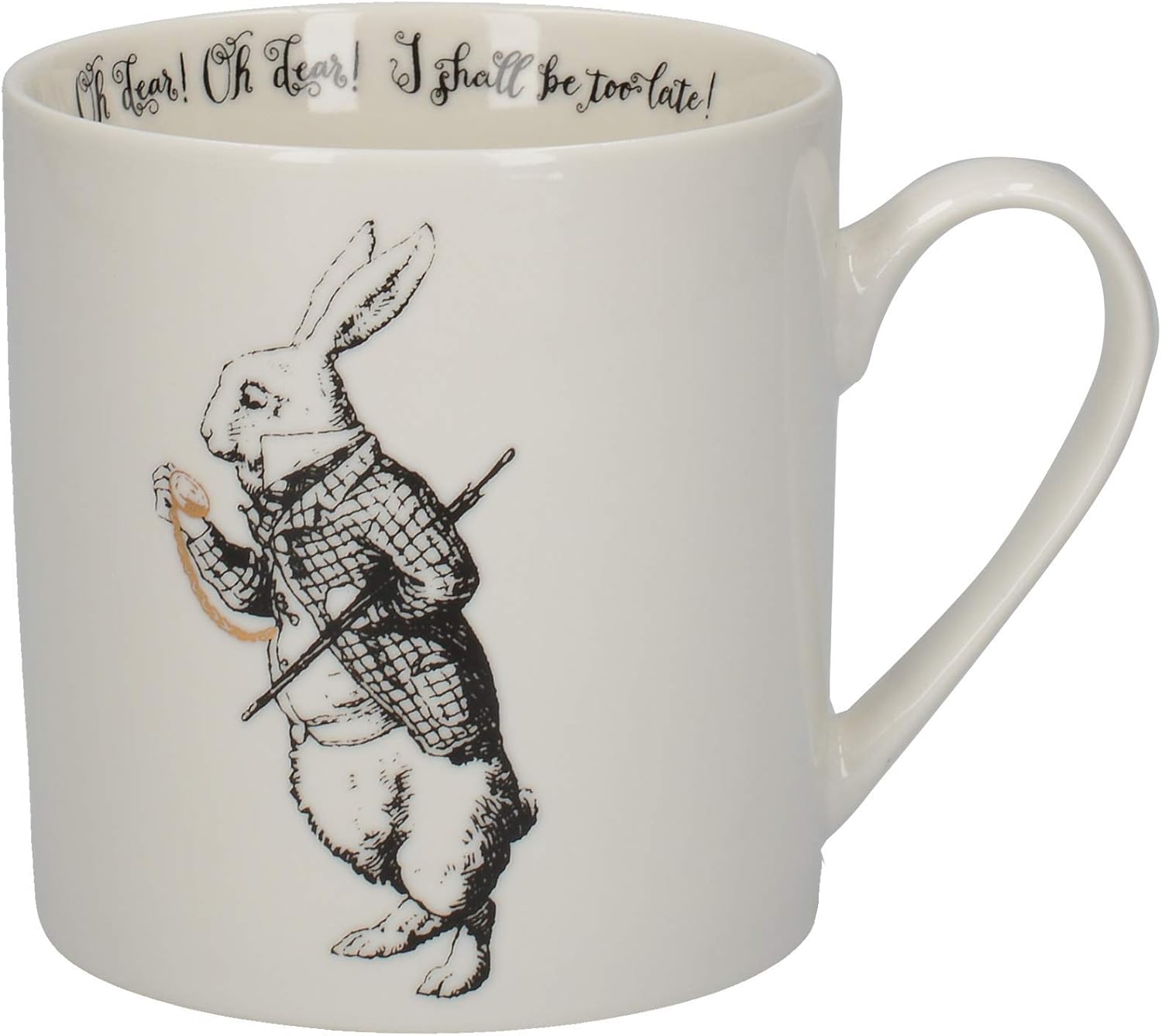 V&A Alice in Wonderland Mug in Gift Box, 'White Rabbit' Design, Fine China, White, 350 ml, White Black Gold