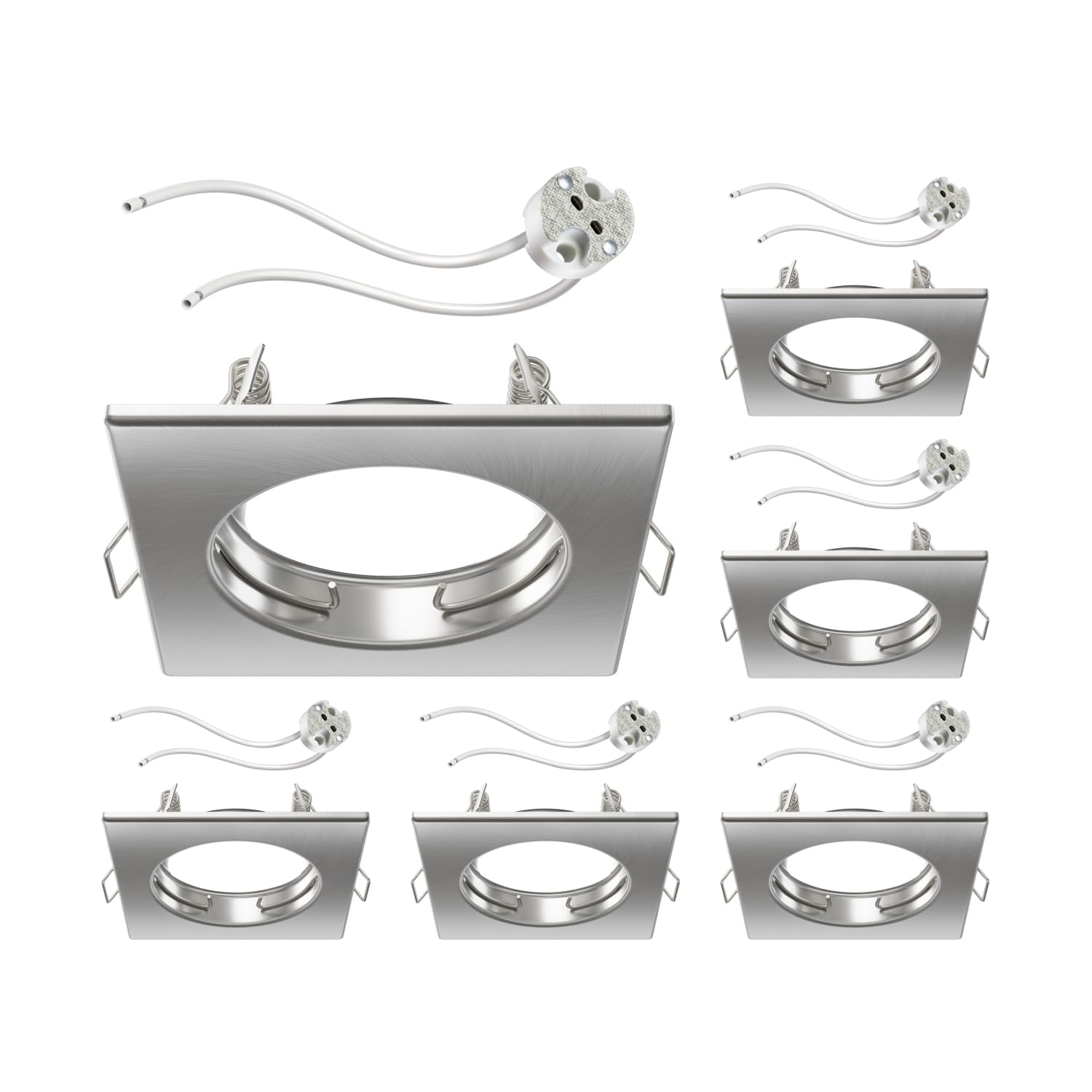 ledscom.de 6 pcs. recessed Ceiling Frame RIR recessed Frame Chrome matt Angular (LED/halogen/MR16/50mm) incl. GU5.3 Socket