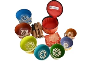 NHZ Chakra Healing Tibetan Singing Bowl Set of 7 for Meditation- Himalayan Singing bowls (Red)