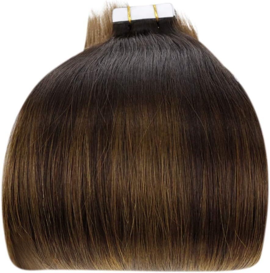 LaaVoo Tape in Hair Extensions Human Hair 50g Tape Hair Extensions Real Human Hair Invisible Tapes Remy Straight Balayage Dark Brown to Blonde Hair Double Sided Tabs 20pcs 14 Inch #2/6/12 - Image 4