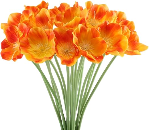 Huaesin 20pcs Kunstliche Blumen Fruhling Kunstblumen Plastikblumen Mohnblumen Seidenblumen Kunstliche Dekoblumen Fur Balkon Draussen Garten Topf Vase Tischdeko Dekoration Orange Amazon De Kuche Haushalt