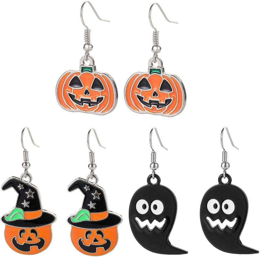 Amazon.com: 3 Pairs in 1 Set Halloween Ghost Pumpkin Earrings Alloy