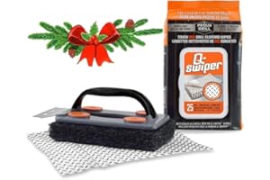 PROUD GRILL COMPANY Q-Swiper BBQ Grill Cleaner Set - 1 Grill Brush with Scraper and 25 BBQ Grill Cleaning Wipes | No Bristles & Wire Free | Safe Way to Remove Grease and Grime for A Clean and Healthy Grill!
