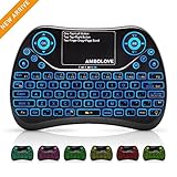 (Updated 2018, 7-Color Backlit) Wireless Mini Keyboard with Touchpad Mouse and Multimedia Keys, 2.4GHZ USB Handheld Rechargable Remote Keyboard for PC,PAD,Smart TV Google Android TV Box,HTPC,IPTV,PS4