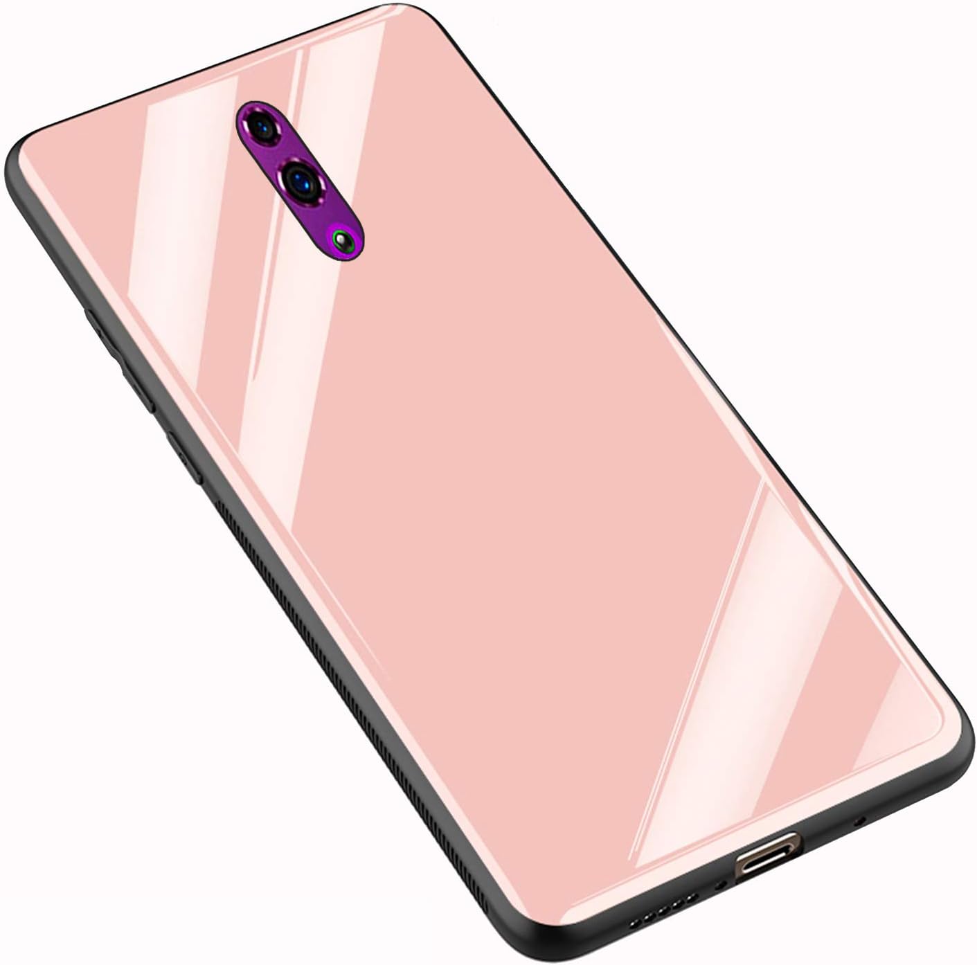 XunEda OPPO Reno 6.4" Case, 9H Tempered Glass Back Cover Case Anti-Scratch with Soft Silicone Bumper Cover with Screen Protector for OPPO Reno Smartphone (Pink)