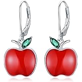LONAGO Red Apple Earrings for Women 925 Sterling Silver Fruit Drop Dangle Earrings