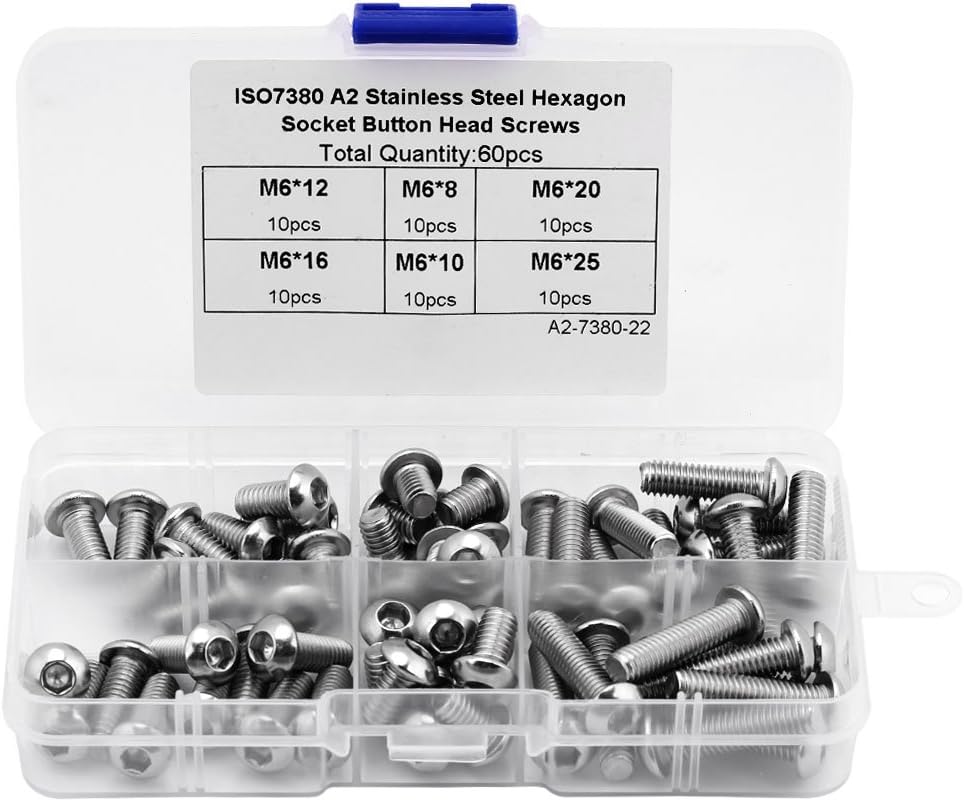 60PCS M6 Stainless Steel Hex Socket Button Head Bolts Caps Screws Nuts