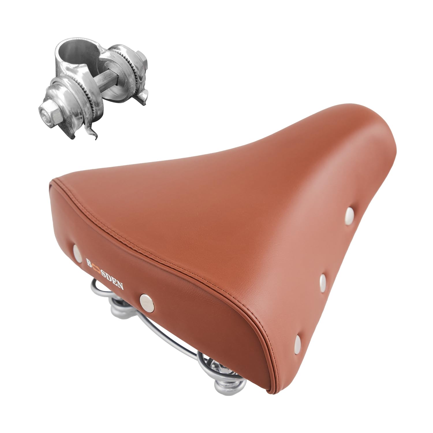 BOOSDEN Comfortable Bike Saddle, Soft Bicycle Saddle for Men & Women, Waterproof PU Leather Spring Seat, Gel, Ideal for Mountain & Road Bikes, Brown