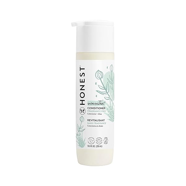 THE HONEST COMPANY SILICONE-FREE CONDITIONER, GENTLE, HYPOALLERGENIC, NATURALLY DERIVED INGREDIENTS, FRAGRANCE-FREE FOR SENSITIVE SKIN, 10 FL OZ
