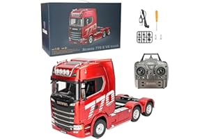770S Heavy Duty Tractor Truck 1/18 RC Semi Trailer with Rear Wheel Drive Remote Control Car for Adults (Red)