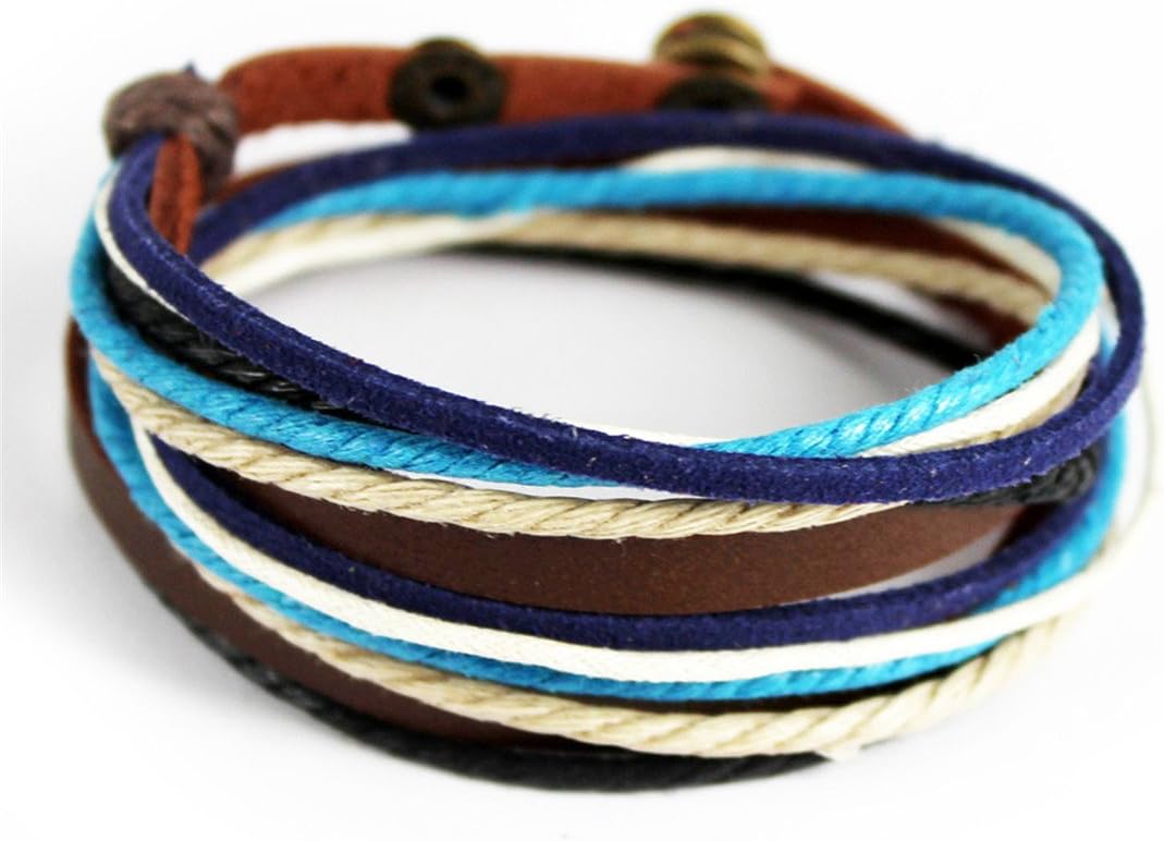 Irecall Brown Leather Wristband Cuff Bracelet Friendship Women Men Multilayer Wrap Bracelet