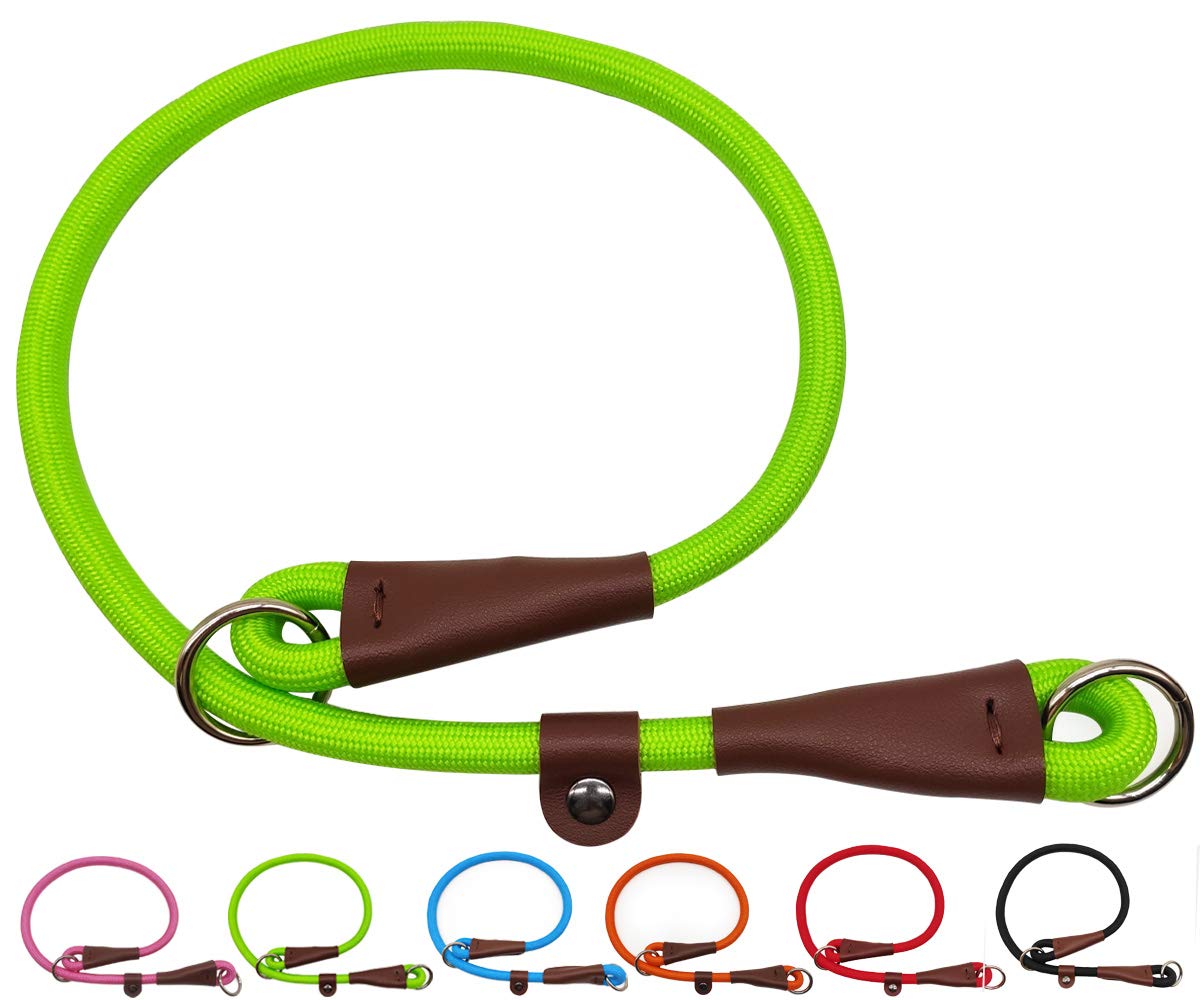 MayPaw Slip Collar Nylon Rope Adjustable Collar for Dog Training- No Pull Round Martingale Dog Collars for Small Medium Large Dogs (20" x 1/4", Green)