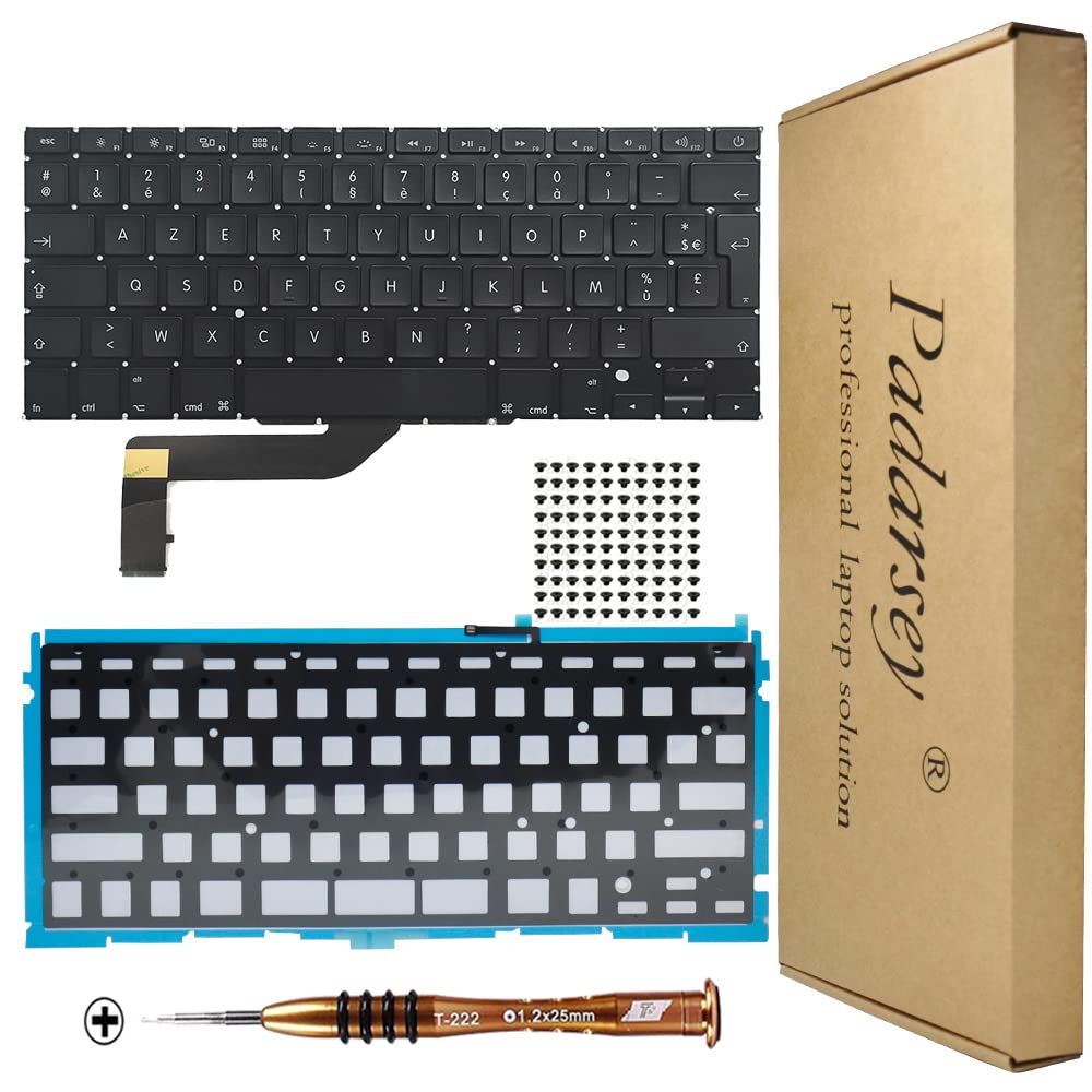 Pardarsey French Background Keyboard R閠roclair Clavier Fran鏰is with 80 PCE Screws Compatible with MacBook Pro Retina 15 Inch A1398 2013-2015 with Screwdriver
