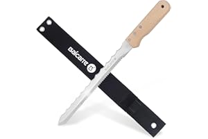 BaiCarre Stainless Steel Garden Knife with Wooden Handle, 11" Double Side Utility Sod Cutter Lawn Repair Garden Knife with Nylon Sheath