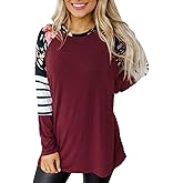 Diukia Women's Casual Leopard Color Block Long Sleeve Pullover Tops Crewneck Tunic Shirts