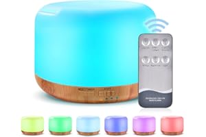 MARCHRED 300ML Essential Oil Diffuser, Remote Control Ultrasonic Aromatherapy Oil Diffusers Cool Mist Humidifier, Waterless Auto-Off and 7 LED Light Colors for Bedroom, Yoga, SPA, Baby
