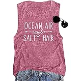 BANGELY Beach Tanks Women Beach Shirts Ocean Air and Salty Hair Tank Funny Cruise Summer Sleeveless Family Vacation Vest Top