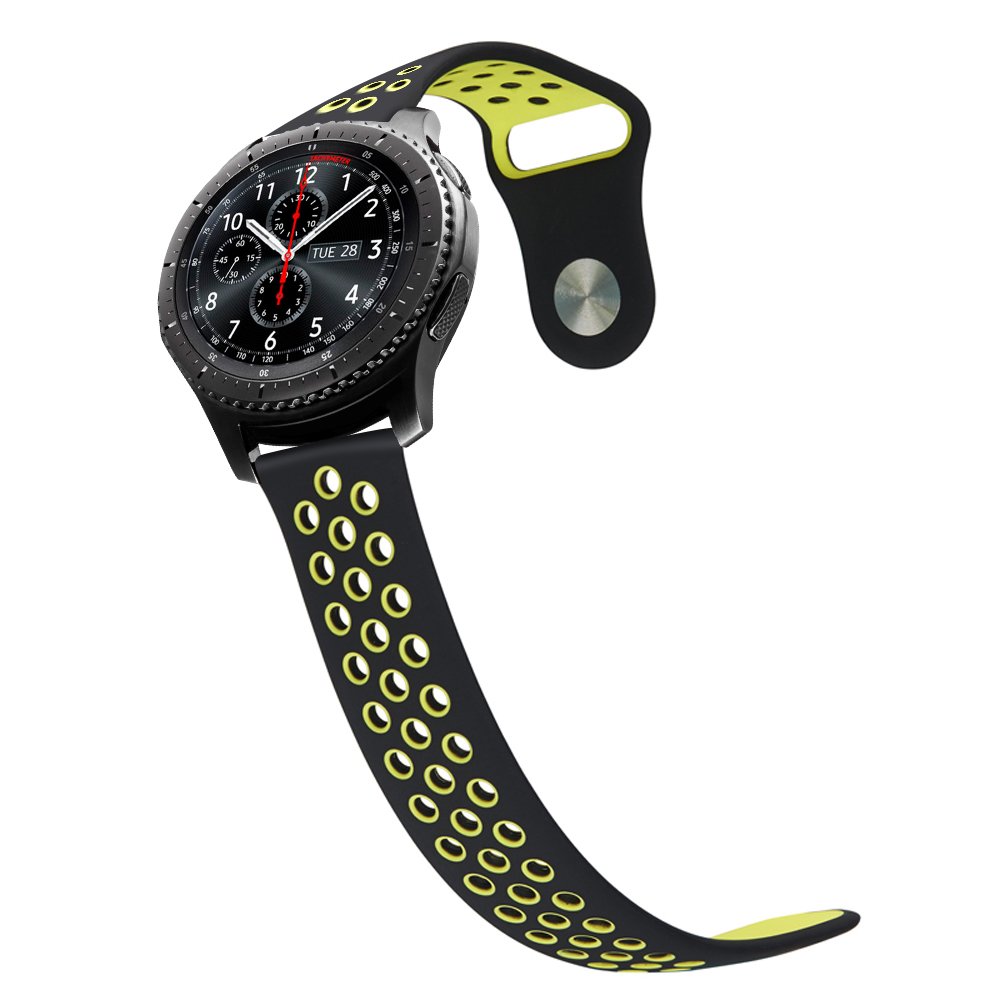For Gear S3 Strap, iBazal Gear S3 Frontier/ Classic Band Soft Silicone Band Replacement Sport Band 22mm Adjustable Bracelet with Ventilation Holes for Samsung Gear S3 Frontier/Classic - Black/Fluorescent Yellow