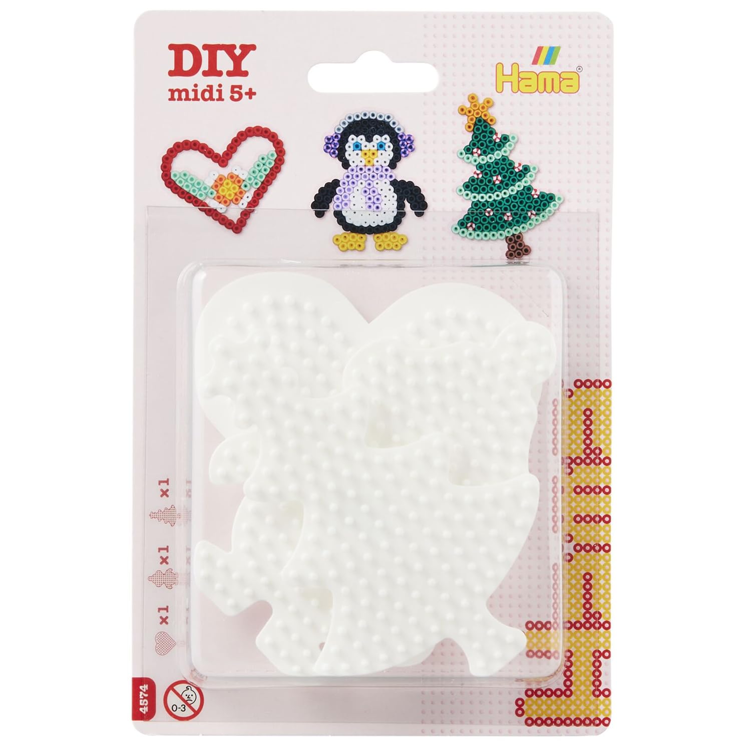 Hama 10.4574 Pegboards Small Blister Heart, Penguin, Xmas Tree