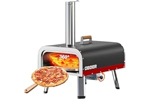 13” Multi-Fuel Outdoor Pizza Oven, Glonerle Gas Propane & Wood Fired Pizza Maker with 360° Rotating Stone, Portable Wood Pellet Pizza Oven for Gift, Backyard Patio Camping