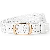 JASGOOD Leather Belt for Women Hollow Flower Leather Belt for Jeans Pants Fashion Waist Belt with Gold Buckle