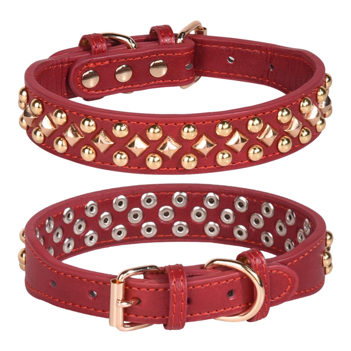 haoyueer Spiked Dog Collar Soft Pu Leather Mushrooms Rivet Spike Studded Dog Collar Adjustable Puppy Collars (XS, Red)