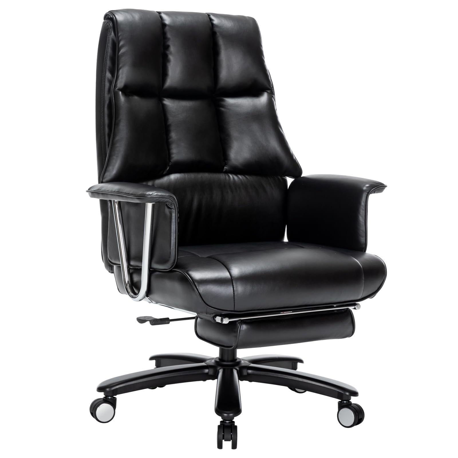 Photo 1 of Heavy Duty Office Chair with Footrest, 400lbs-PU Leather Wide Thick Cushion Ergonomic Desk Reclining Chair for Heavy People (Black)