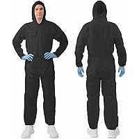 RAYGARD Black Disposable Coverall, PP Hazmat Suits with Hood and