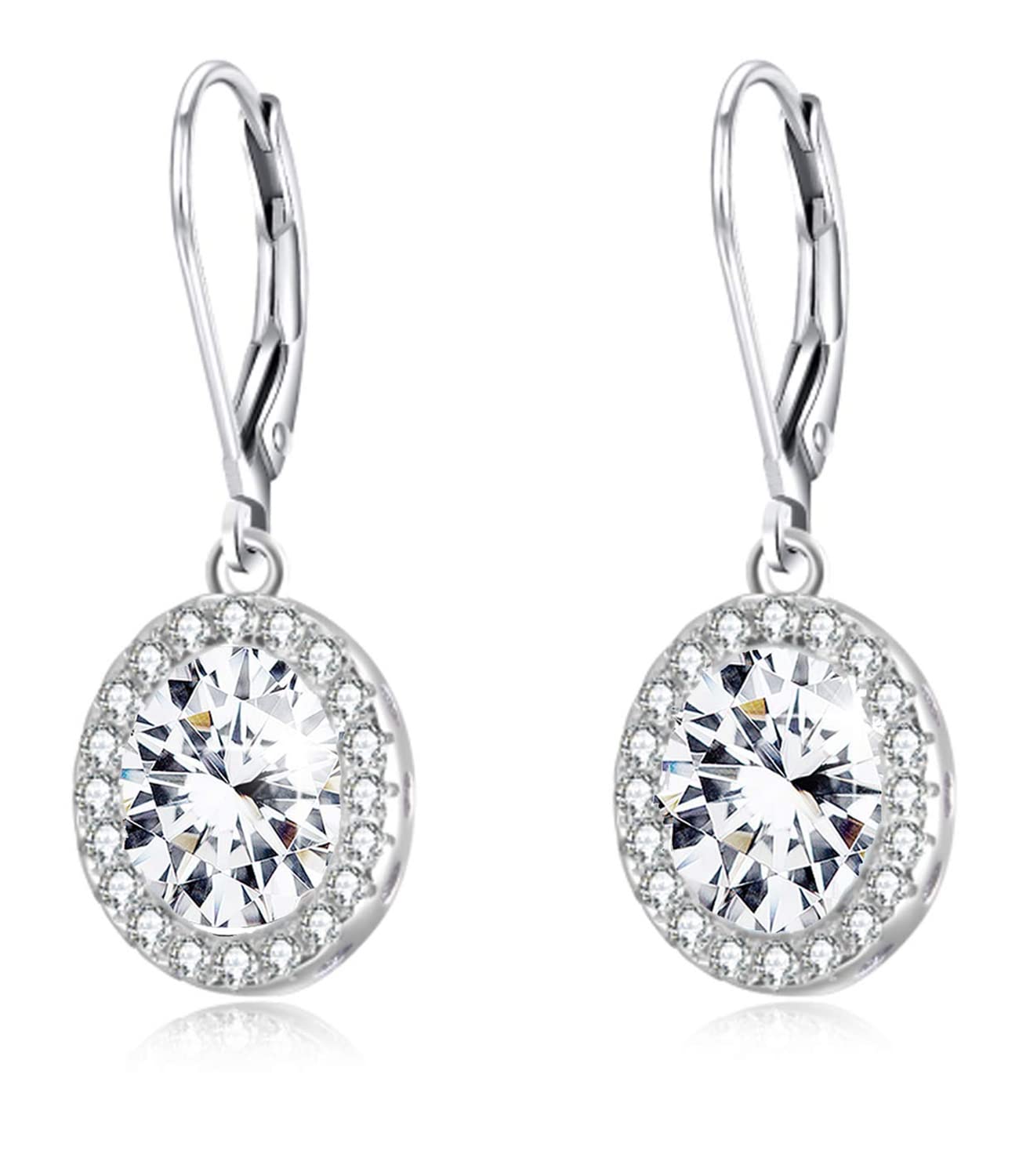 AOBOCO 925 Sterling Silver Drop Earrings for Women Leverback White Crystal Dangle Earrings Jewelry Gift for Her Friends Mother