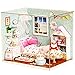 Ogrmar Wooden Dollhouse Miniatures DIY House Kit with Cover and Led Light-Happiness World