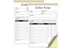AZDVZD 2 Pack Order Forms Receipt Book,2 Part Carbonless Sales Invoice Book for Small Business,5.5 X 8.3 Inches(50 Sets Per Book),White/Yellow