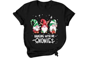 Hanging with My Gnomies T-Shirts Womens Short Sleeve Funny Christmas Gnome Graphic Retro Shirt Xmas Party Attire