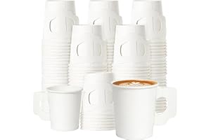Jippedea 4 Oz Disposable Espresso Cups with Handles,100-pack Mini Disposable Paper Cups for Coffee Espresso Cappuccino Tea