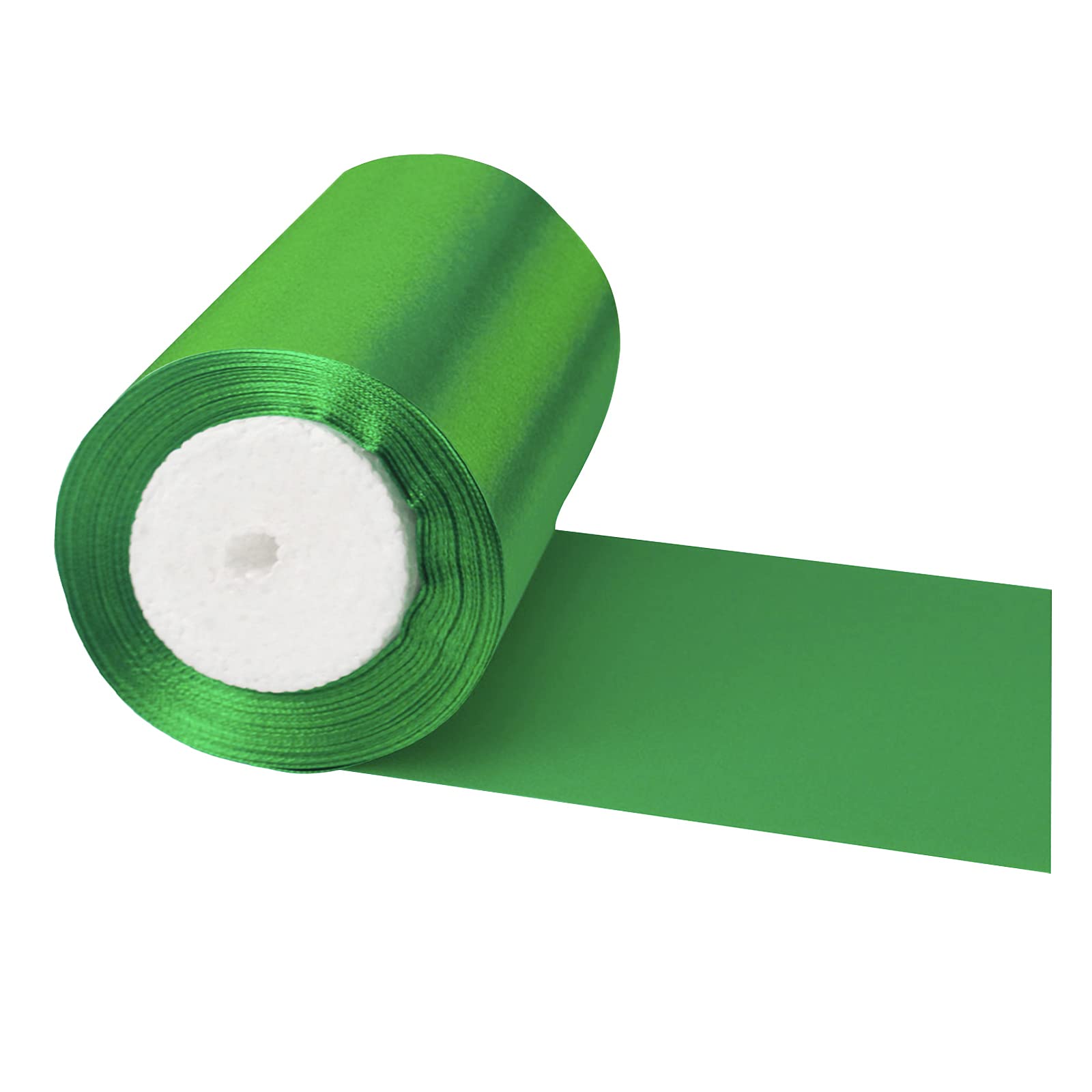 POPOYU Wide Thick Green Ribbon 10CM for Gift Wrapping,23M 4Inch Big Satin Xmas Large Bow Car Christmas Crafting,Bouquets,Wedding Car,Presents,Cake Decorations