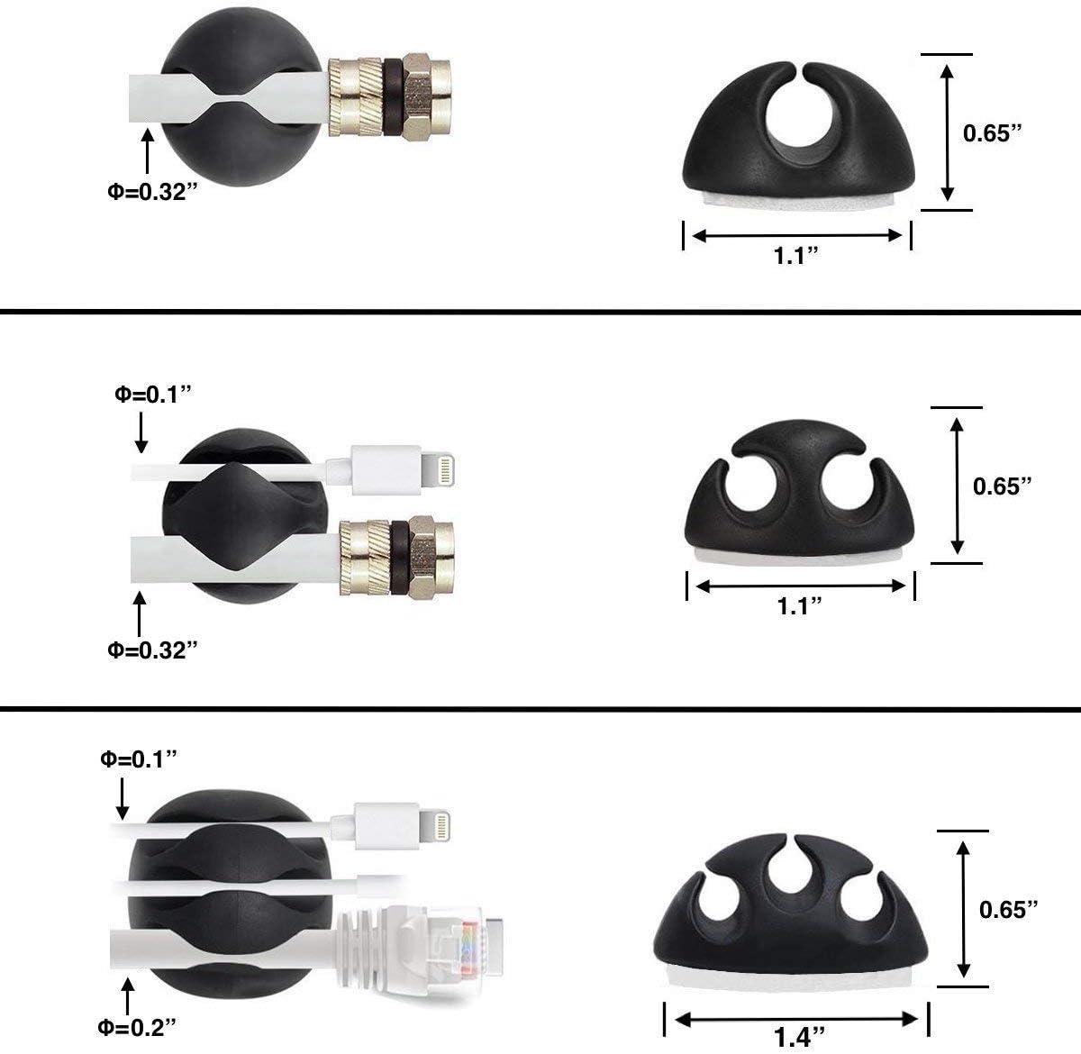 OHill Cable Clips, 16 Pack Black Cord Organizer Cable Management for Organizing Cable Cords Home and Office, Self Adhesive Cord Holders: Home Improvement