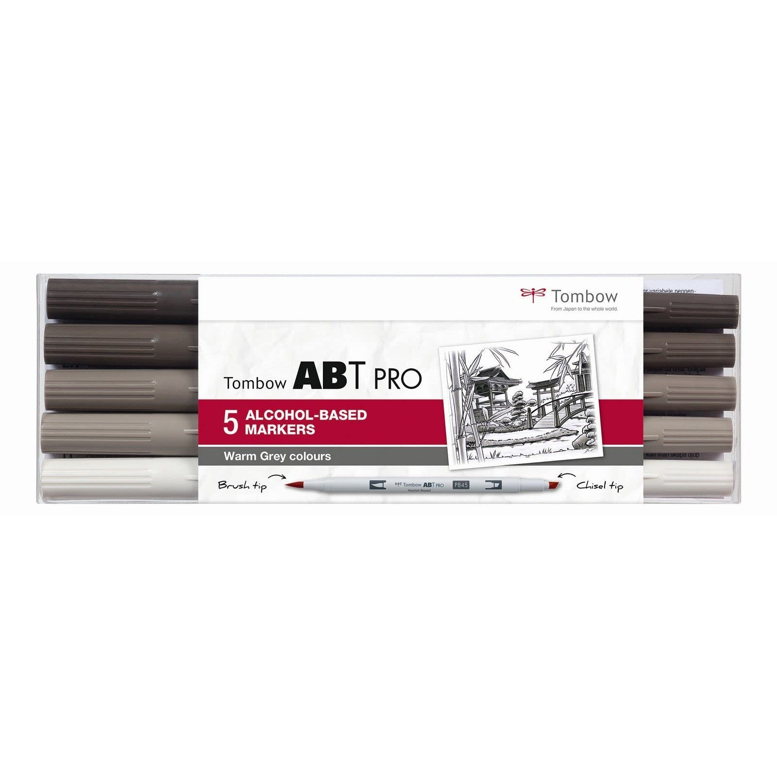 Tombow ABT PRO Alcohol-based Marker Pens Set of 5 - Warm Grey Colours