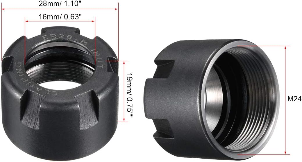 sourcing map Clamping ER20-M(M24) Collet Clamping Nuts for CNC Milling Chuck Holder Lathe - Image 3