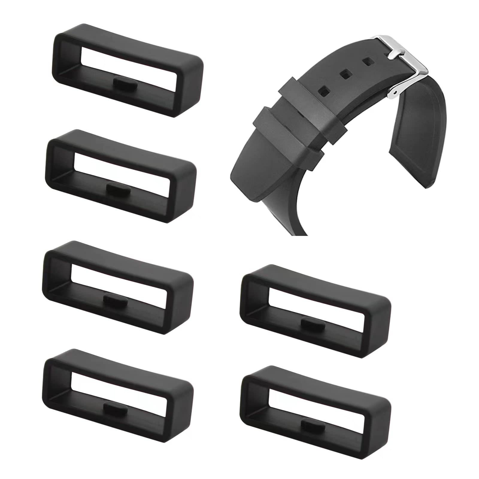 Luokeily 6 pcs Watch Strap Loop, Silicone Watch Strap Holder Black Watch Band Keeper Strap Parts Fastener Rings for Smart Watch Band Wristband Replacement (22mm)