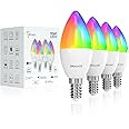 ORALUCE Smart Light Bulbs, WiFi＆Bluetooth E12 Smart Bulbs That Compatible with Alexa Google Home Compatible, 40W Equivalent Type B LED Light Bulb, RGBCW 2700-6500K Color Changing, 5W 500LM, 4Pack