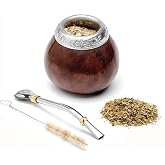 BALIBETOV Yerba Mate Gourd Set &ndash; Original Natural Handmade Yerba Mate Cup from Argentina, Includes Mate Tea Cup, Bombilla (Mate Straw) and Cleaning Brush, Traditional Mate Cup Gift Set